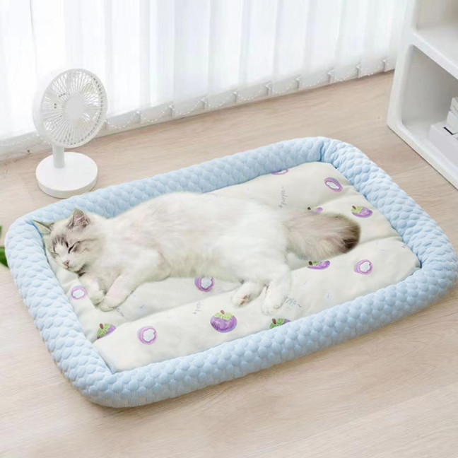 Pet Cooling Mat Cartoon Fruits Print Machine Washable Dogs Cats Sleeping Pad Non-slip Summer Ice Silk Cooling Cushion Bed 