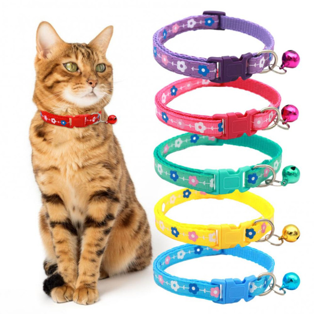 2 Pcs Pet Collar with Bell Floral Design Cat Collar with Buckle Adjustable Puppy Collar for Tiny Boys Girls Kitten Dogs Small Animals