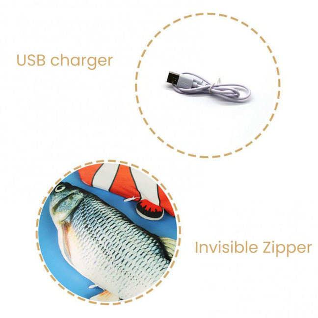 Flopping Fish Cat Toy with Catnip Interactive Automatic Floppy Carp Kitten Kicker Toy Electric Realistic Plush Wiggle Fish for Indoor Cats Dogs