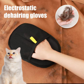 Electrostatic Pet Fur Gloves Pet Hair Remover Grooming Shedding Gloves for Cats Dogs Rabbits Reusable Fingerless Cleaning Mitt for Furniture Carpet Couch Car Seat