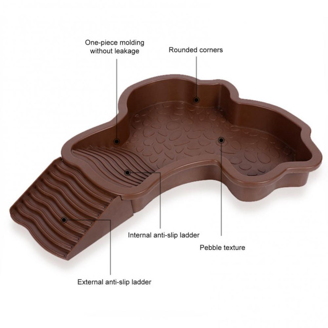 Tortoise Water Bowl with Ramp 2-in-1 Large Reptile Feeding Dish Bathing Pool Aquarium Ornament for Lizard Gecko Turtle Snake Bearded Dragon 