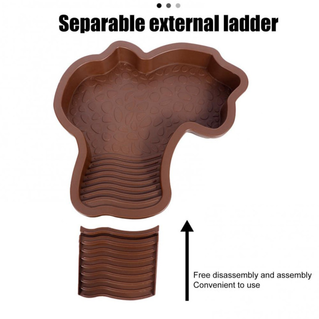 Tortoise Water Bowl with Ramp 2-in-1 Large Reptile Feeding Dish Bathing Pool Aquarium Ornament for Lizard Gecko Turtle Snake Bearded Dragon 