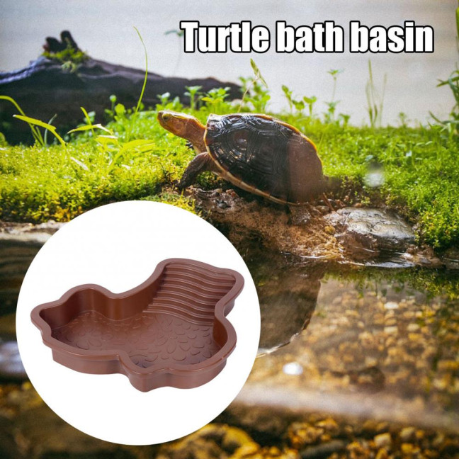 Tortoise Water Bowl with Ramp 2-in-1 Large Reptile Feeding Dish Bathing Pool Aquarium Ornament for Lizard Gecko Turtle Snake Bearded Dragon 