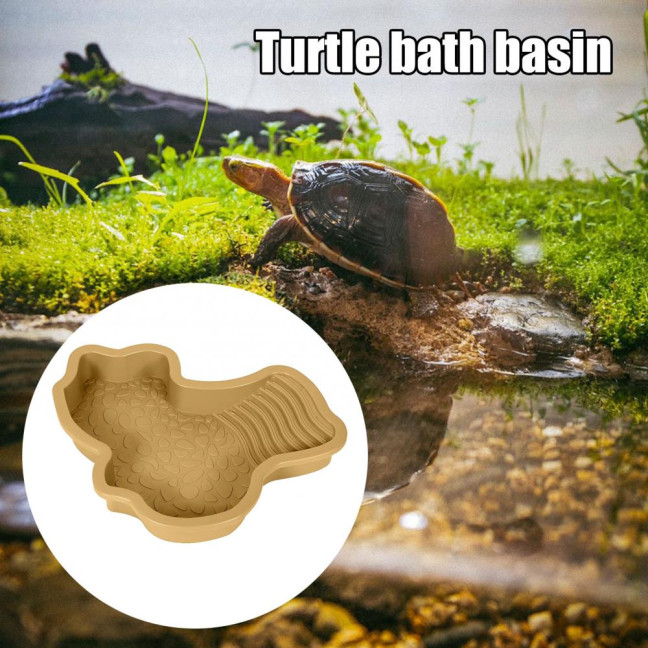Tortoise Water Bowl with Ramp 2-in-1 Large Reptile Feeding Dish Bathing Pool Aquarium Ornament for Lizard Gecko Turtle Snake Bearded Dragon 