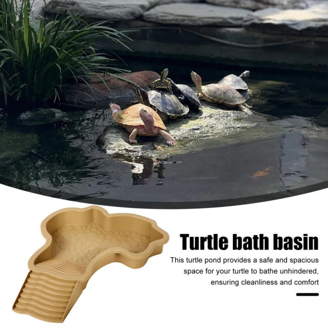 Tortoise Water Bowl with Ramp 2-in-1 Large Reptile Feeding Dish Bathing Pool Aquarium Ornament for Lizard Gecko Turtle Snake Bearded Dragon 