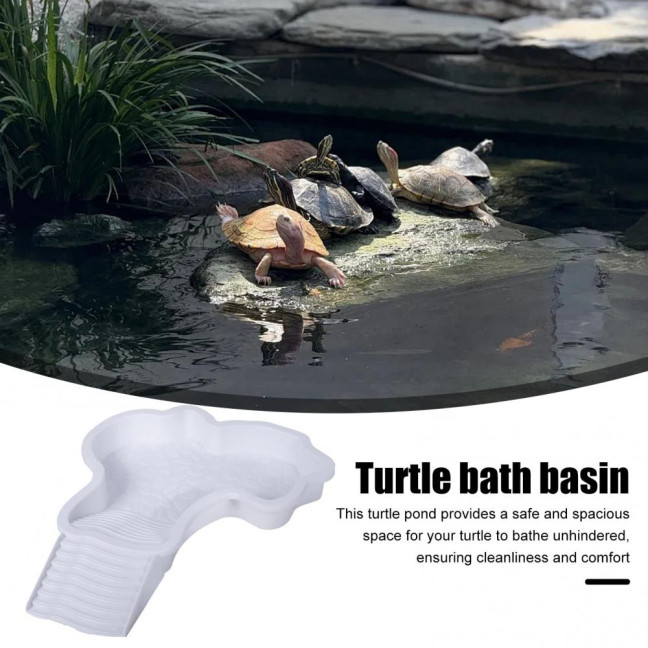 Tortoise Water Bowl with Ramp 2-in-1 Large Reptile Feeding Dish Bathing Pool Aquarium Ornament for Lizard Gecko Turtle Snake Bearded Dragon 