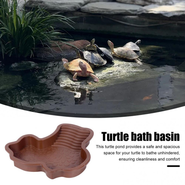 Tortoise Water Bowl with Ramp 2-in-1 Large Reptile Feeding Dish Bathing Pool Aquarium Ornament for Lizard Gecko Turtle Snake Bearded Dragon 