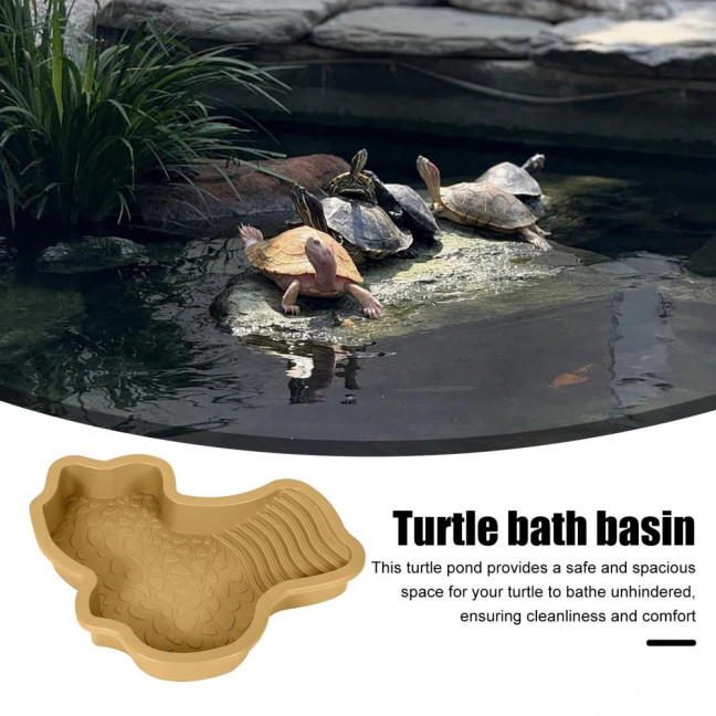 Tortoise Water Bowl with Ramp 2-in-1 Large Reptile Feeding Dish Bathing Pool Aquarium Ornament for Lizard Gecko Turtle Snake Bearded Dragon 