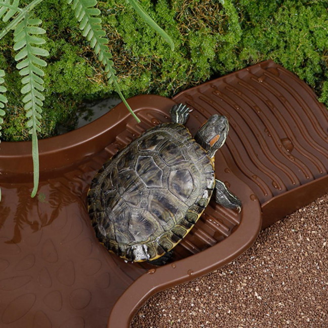 Tortoise Water Bowl with Ramp 2-in-1 Large Reptile Feeding Dish Bathing Pool Aquarium Ornament for Lizard Gecko Turtle Snake Bearded Dragon 