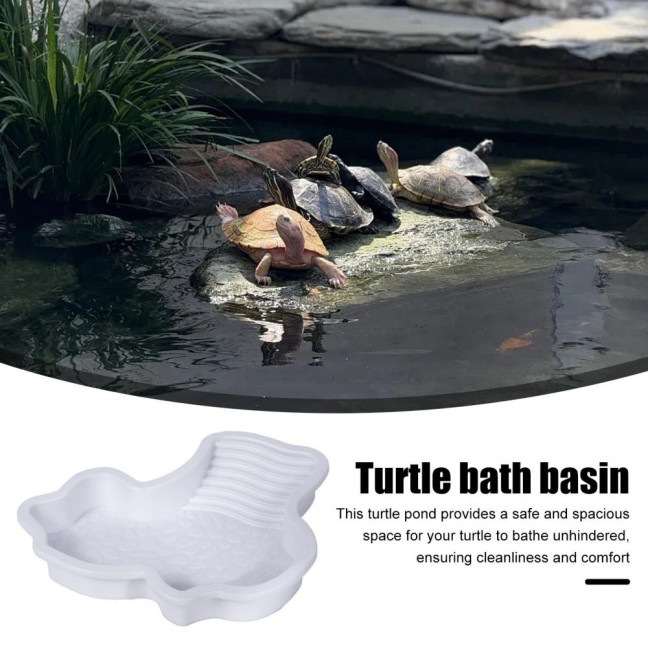 Tortoise Water Bowl with Ramp 2-in-1 Large Reptile Feeding Dish Bathing Pool Aquarium Ornament for Lizard Gecko Turtle Snake Bearded Dragon 
