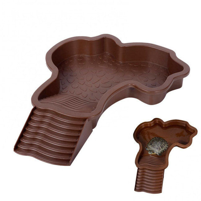 Tortoise Water Bowl with Ramp 2-in-1 Large Reptile Feeding Dish Bathing Pool Aquarium Ornament for Lizard Gecko Turtle Snake Bearded Dragon 