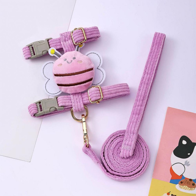 Cat Harness And Leash Set Adjustable Escape Proof Kitten Harness with Cartoon Bee for Small Medium Cats Dogs Outdoor Walking