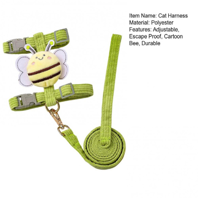 Cat Harness And Leash Set Adjustable Escape Proof Kitten Harness with Cartoon Bee for Small Medium Cats Dogs Outdoor Walking