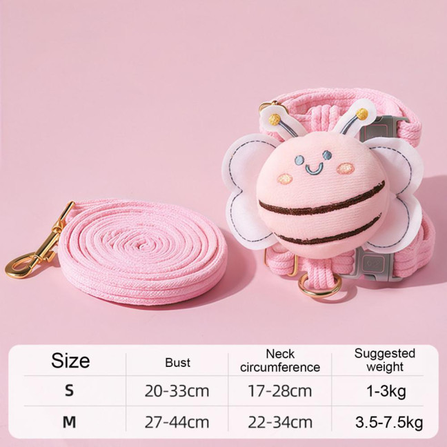 Cat Harness And Leash Set Adjustable Escape Proof Kitten Harness with Cartoon Bee for Small Medium Cats Dogs Outdoor Walking
