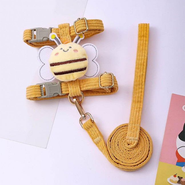 Cat Harness And Leash Set Adjustable Escape Proof Kitten Harness with Cartoon Bee for Small Medium Cats Dogs Outdoor Walking