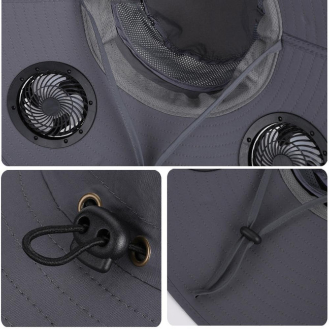 Fan Hat Wide-Brimmed Outdoor Hat with Dual-Power Solar Fan Design 3 Gear Adjustable Speed Hiking Cycling Fishing Hat
