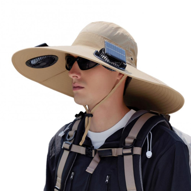 Fan Hat Wide-Brimmed Outdoor Hat with Dual-Power Solar Fan Design 3 Gear Adjustable Speed Hiking Cycling Fishing Hat
