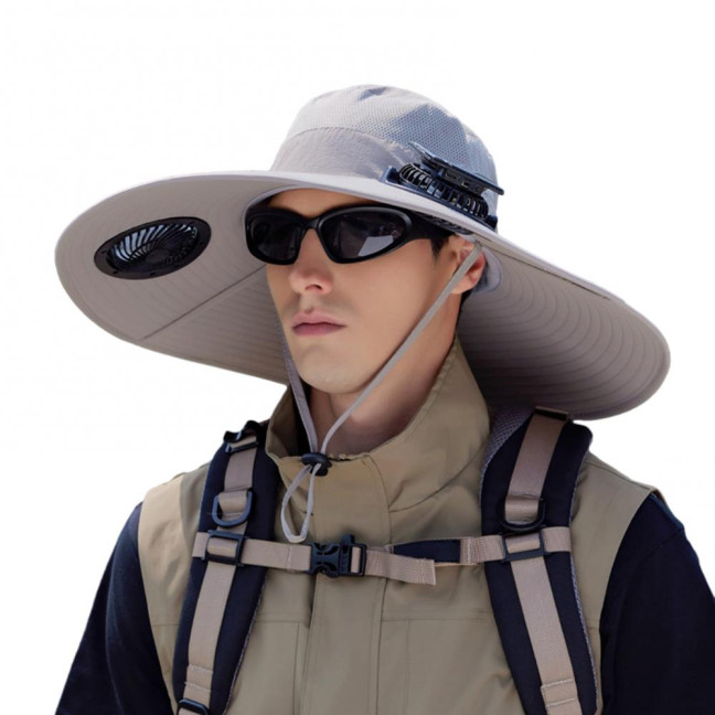Fan Hat Wide-Brimmed Outdoor Hat with Dual-Power Solar Fan Design 3 Gear Adjustable Speed Hiking Cycling Fishing Hat