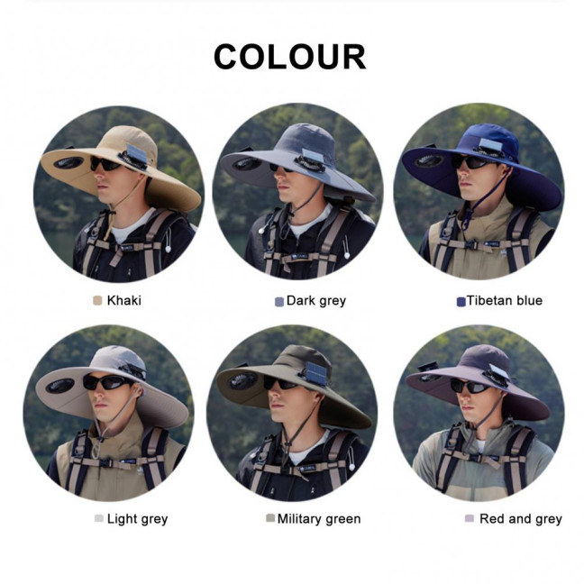 Fan Hat Wide-Brimmed Outdoor Hat with Dual-Power Solar Fan Design 3 Gear Adjustable Speed Hiking Cycling Fishing Hat