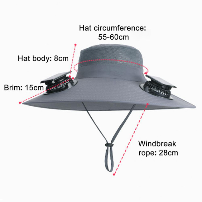 Fan Hat Wide-Brimmed Outdoor Hat with Dual-Power Solar Fan Design 3 Gear Adjustable Speed Hiking Cycling Fishing Hat