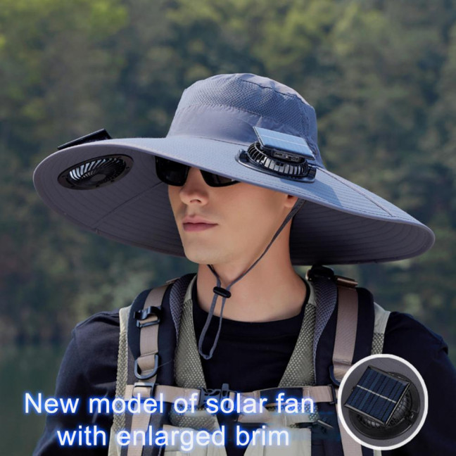 Fan Hat Wide-Brimmed Outdoor Hat with Dual-Power Solar Fan Design 3 Gear Adjustable Speed Hiking Cycling Fishing Hat