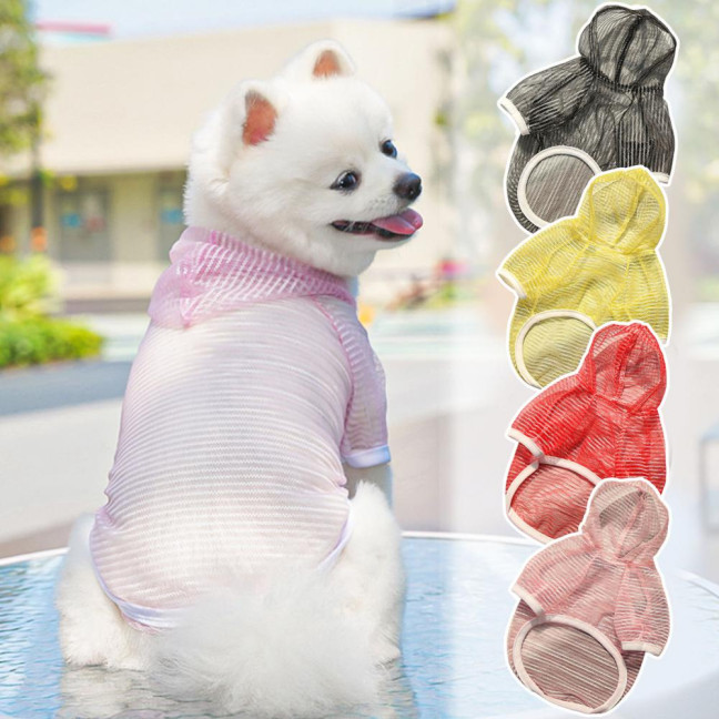 Pet Clothes Lightweight Mesh Fabric Hooded Short Sleeve Breathable Sun Protection Clothes Easy Wash Quick Drying Pet Vest