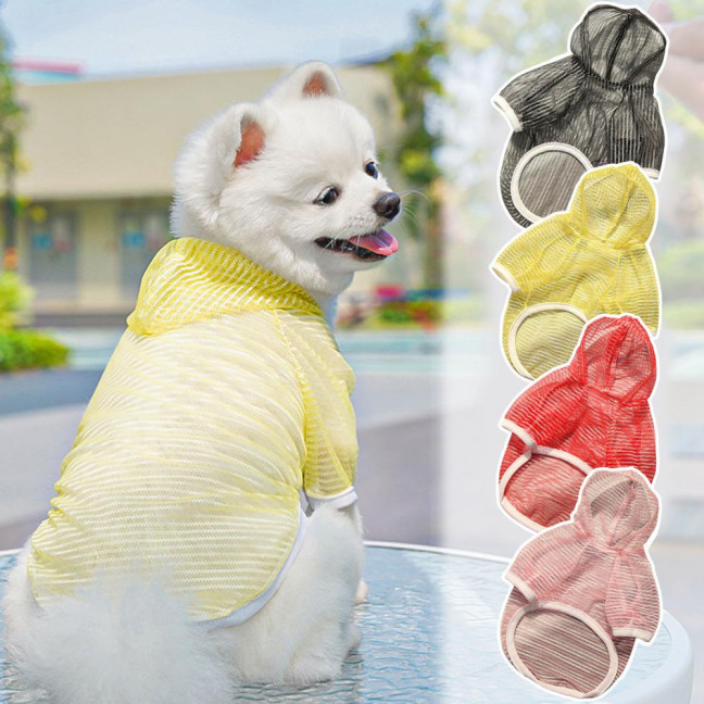 Pet Clothes Lightweight Mesh Fabric Hooded Short Sleeve Breathable Sun Protection Clothes Easy Wash Quick Drying Pet Vest