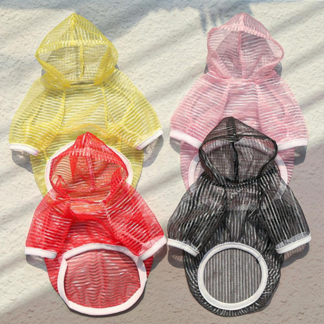 Pet Clothes Lightweight Mesh Fabric Hooded Short Sleeve Breathable Sun Protection Clothes Easy Wash Quick Drying Pet Vest