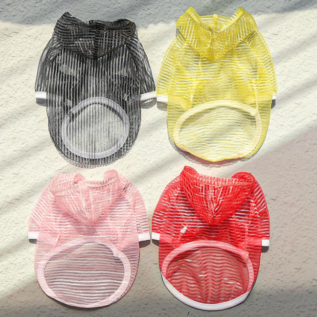 Pet Clothes Lightweight Mesh Fabric Hooded Short Sleeve Breathable Sun Protection Clothes Easy Wash Quick Drying Pet Vest