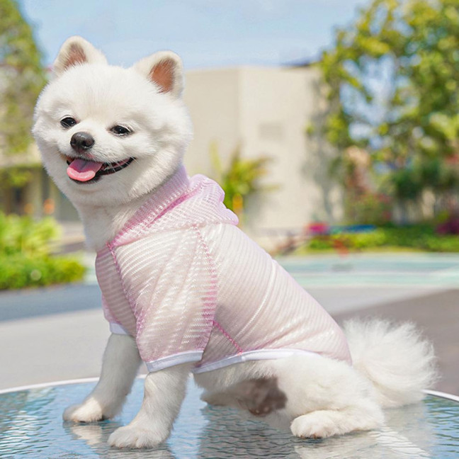 Pet Clothes Lightweight Mesh Fabric Hooded Short Sleeve Breathable Sun Protection Clothes Easy Wash Quick Drying Pet Vest