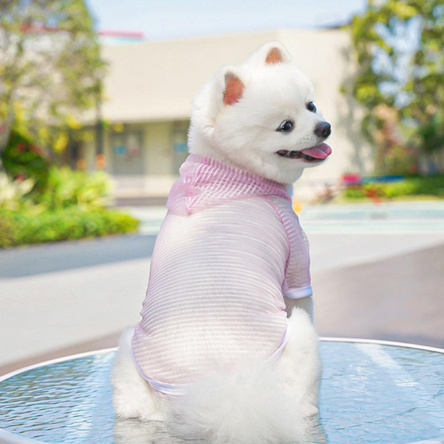 Pet Clothes Lightweight Mesh Fabric Hooded Short Sleeve Breathable Sun Protection Clothes Easy Wash Quick Drying Pet Vest