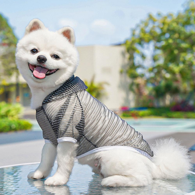 Pet Clothes Lightweight Mesh Fabric Hooded Short Sleeve Breathable Sun Protection Clothes Easy Wash Quick Drying Pet Vest