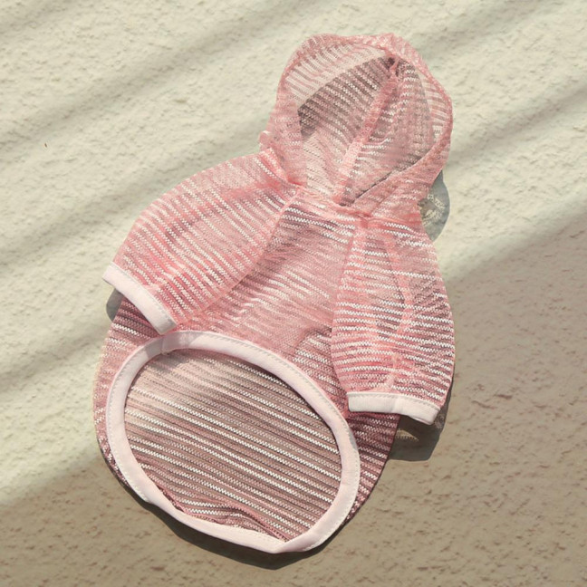 Pet Clothes Lightweight Mesh Fabric Hooded Short Sleeve Breathable Sun Protection Clothes Easy Wash Quick Drying Pet Vest