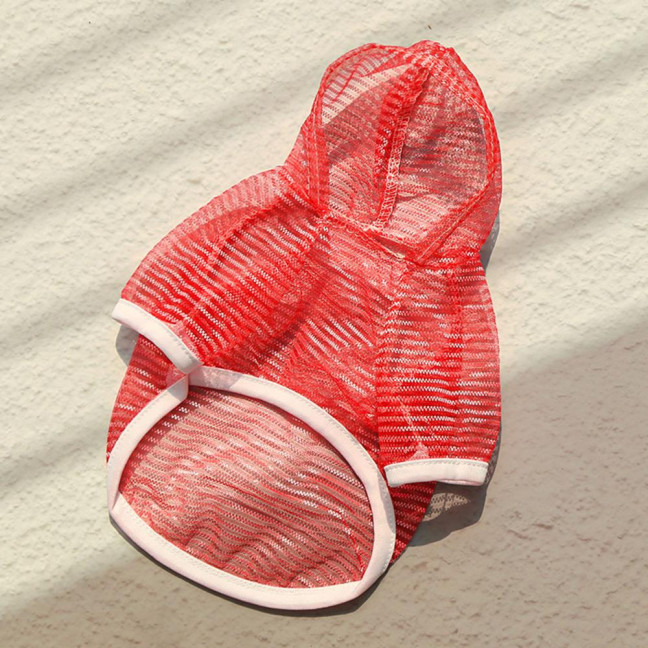 Pet Clothes Lightweight Mesh Fabric Hooded Short Sleeve Breathable Sun Protection Clothes Easy Wash Quick Drying Pet Vest