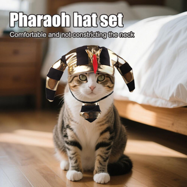 Pet Cosplay Egyptian Pharaoh Costume Set Ancient Pharaoh Hat And Adjustable Bib Set for Small And Medium Cats Dogs