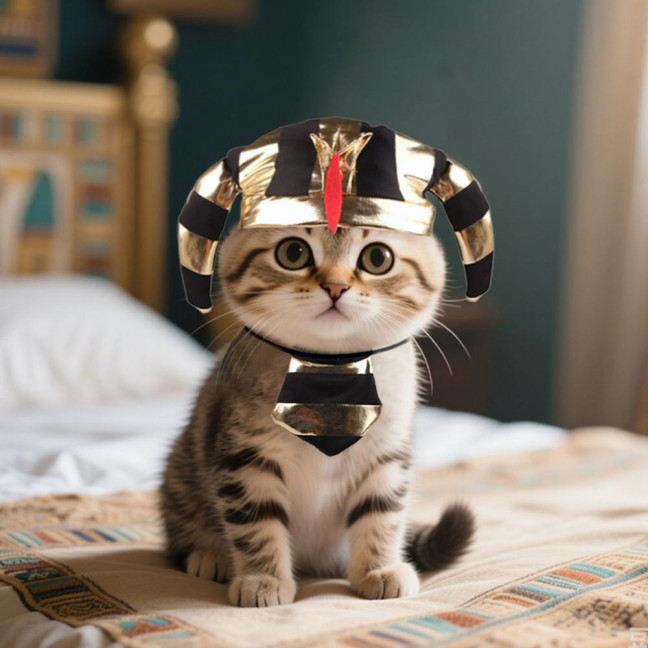 Pet Cosplay Egyptian Pharaoh Costume Set Ancient Pharaoh Hat And Adjustable Bib Set for Small And Medium Cats Dogs