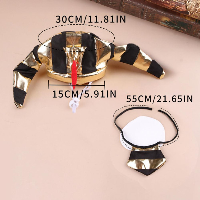 Pet Cosplay Egyptian Pharaoh Costume Set Ancient Pharaoh Hat And Adjustable Bib Set for Small And Medium Cats Dogs