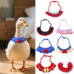 Knitted Pet Collar Tie Adjustable Handmade Small Animals Collar Strap for Chicken Duck Goose Parrot Rabbits