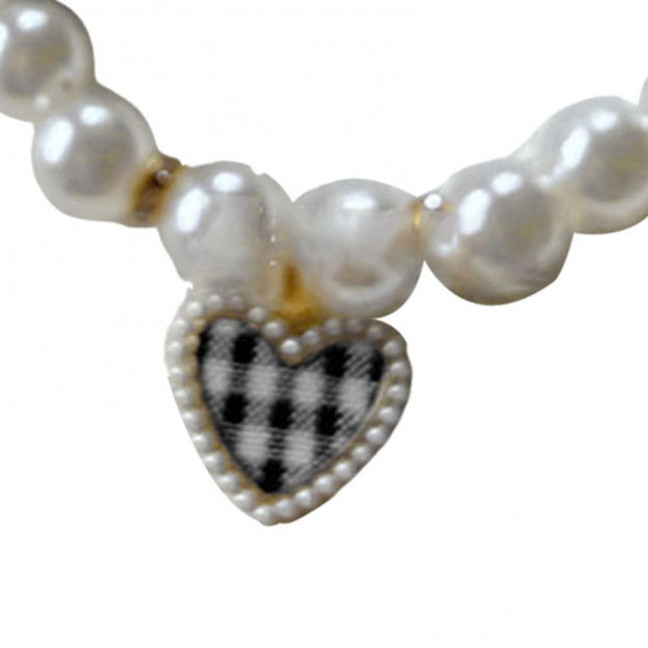 Pet Collar Faux Pearl Dog Collar with Heart Bowknot Charm Adjustable Straps Imitation Crystal Pet Collar Jewelry Accessories