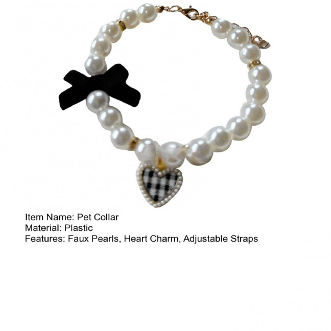 Pet Collar Faux Pearl Dog Collar with Heart Bowknot Charm Adjustable Straps Imitation Crystal Pet Collar Jewelry Accessories