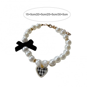Pet Collar Faux Pearl Dog Collar with Heart Bowknot Charm Adjustable Straps Imitation Crystal Pet Collar Jewelry Accessories