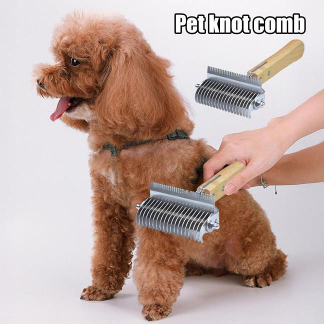 3 in 1 Dematting Deshedding Pet Comb Dogs Cats Pet Knot Comb with Safe Bottom Hair Rake Pet Grooming Tool