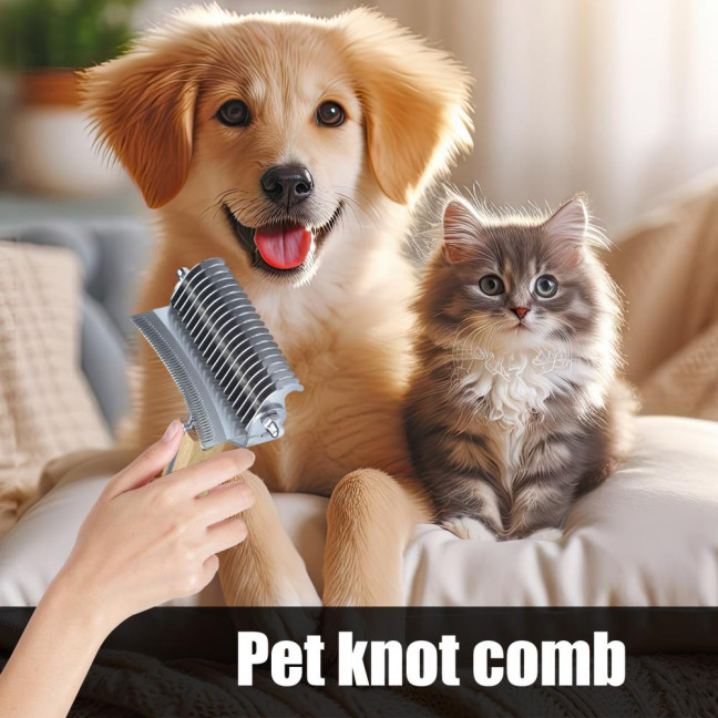 3 in 1 Dematting Deshedding Pet Comb Dogs Cats Pet Knot Comb with Safe Bottom Hair Rake Pet Grooming Tool