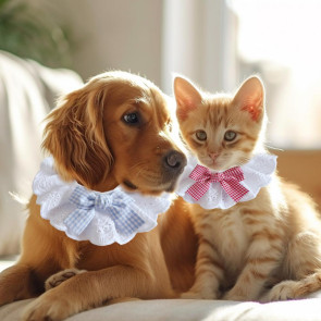 Pet Lace Bib Collar Adjustable Pet Bandana with Bow Handmade Sweet Lace Neck Scarf for Pet Birthday Dress Up Accessories