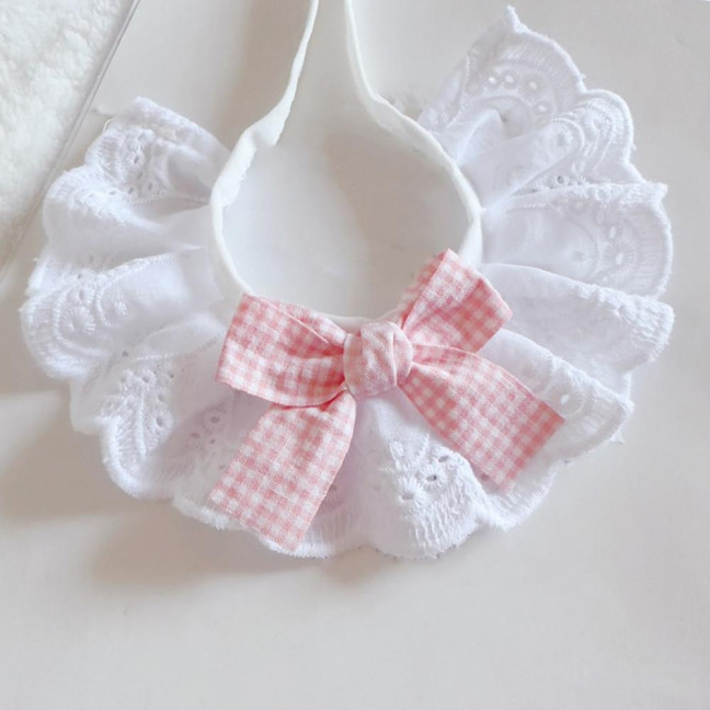 Pet Lace Bib Collar Adjustable Pet Bandana with Bow Handmade Sweet Lace Neck Scarf for Pet Birthday Dress Up Accessories