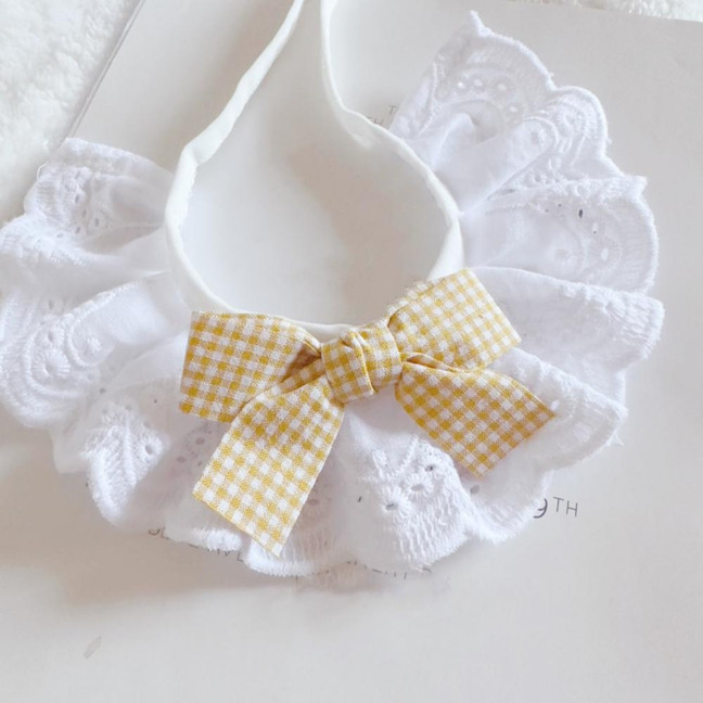 Pet Lace Bib Collar Adjustable Pet Bandana with Bow Handmade Sweet Lace Neck Scarf for Pet Birthday Dress Up Accessories
