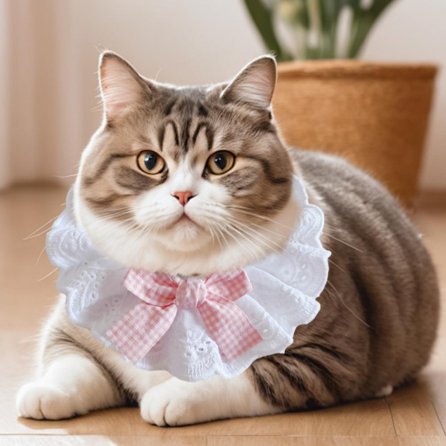 Pet Lace Bib Collar Adjustable Pet Bandana with Bow Handmade Sweet Lace Neck Scarf for Pet Birthday Dress Up Accessories