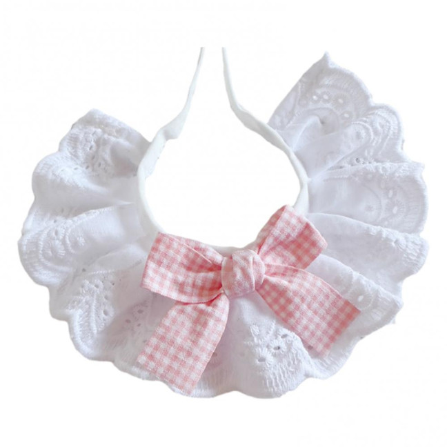 Pet Lace Bib Collar Adjustable Pet Bandana with Bow Handmade Sweet Lace Neck Scarf for Pet Birthday Dress Up Accessories