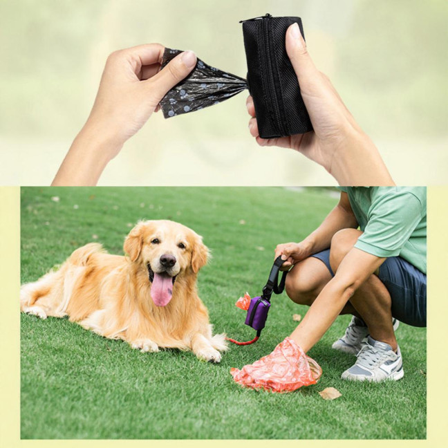 Dog Poop Bag Holder Leak Proof Waste Bag Dispenser Hygienic Pet Poop Pickup Bag Holder with Carabiner Clip for Lead Leash
