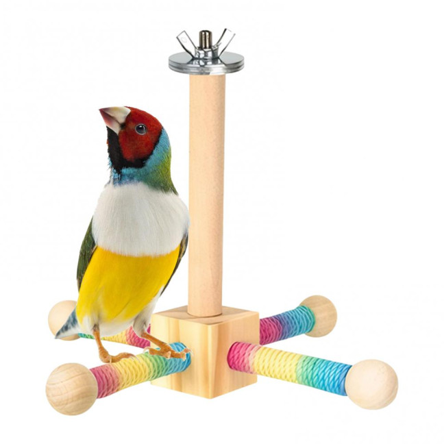 Spinning Birds Stand Perch Toy 360-degree Rotating Wooden Interactive Parrot Exercise Wheel Perch Toy Cage Accessory for Parakeets Budgies Lovebirds Finch Conures